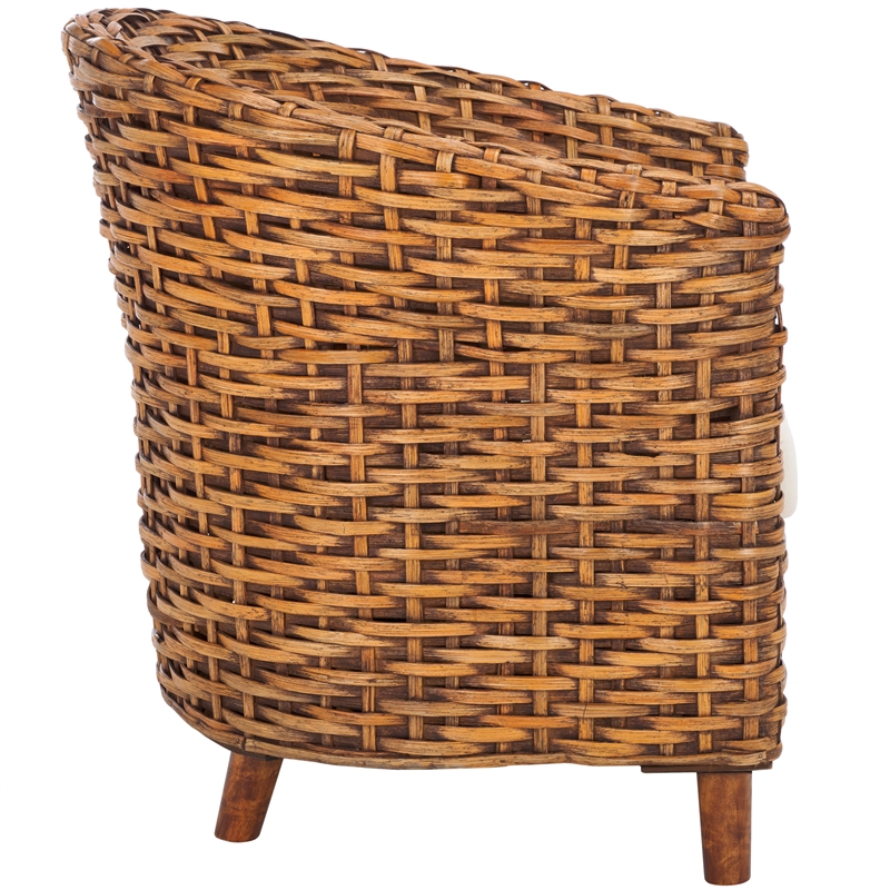 Safavieh Omni Rattan Barrel Chair in White / Brown