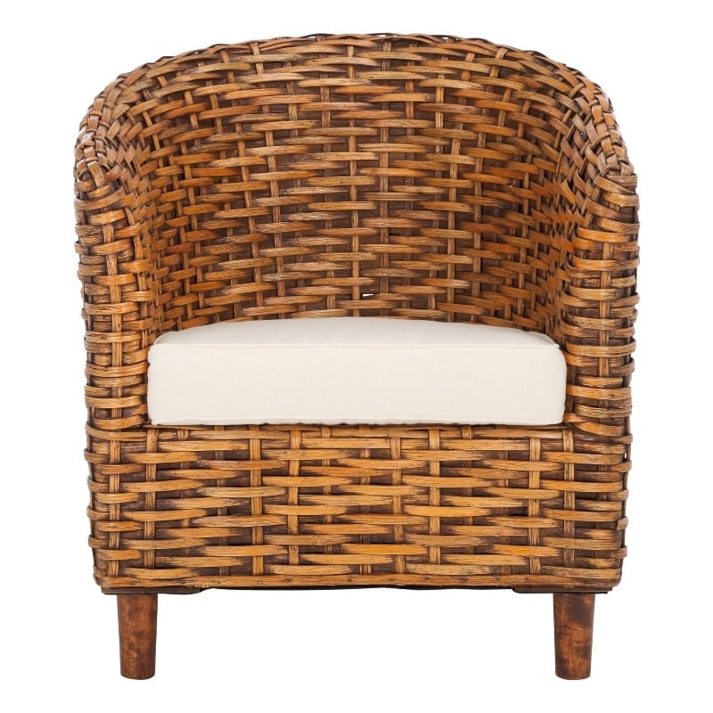 Safavieh Omni Rattan Barrel Chair in White / Brown