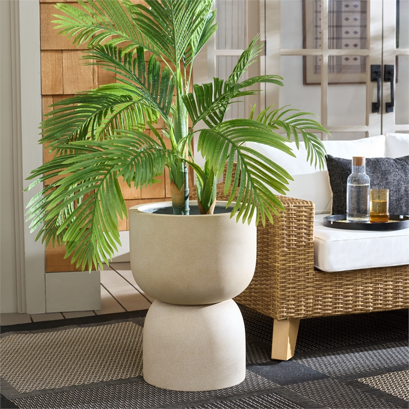 Safavieh Ricco Pedestal Ficonstone Planter  in Beige