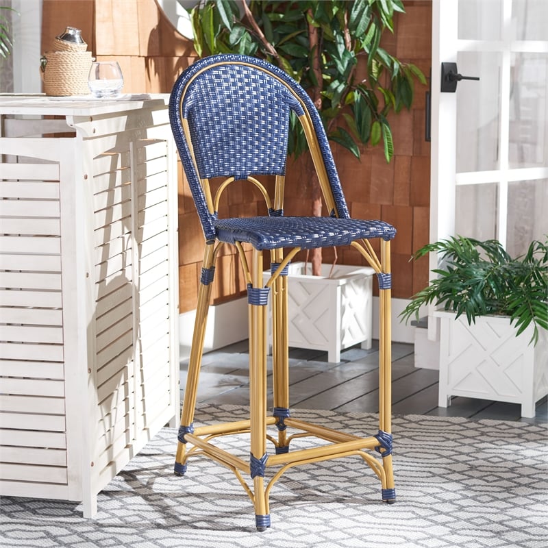 Safavieh Zaid Aluminum Barstool in Navy