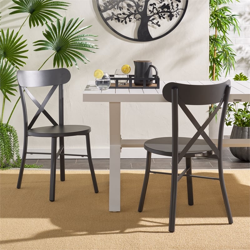 Safavieh Core Cross Aluminum Back Chair Set of 2 in Gray
