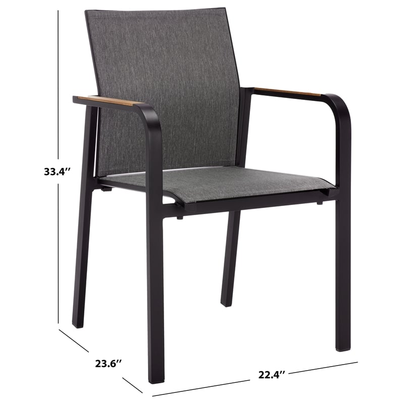 Safavieh Dexter Aluminum Armchair w/ Teak Set of 2 in Black