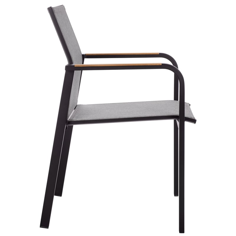 Safavieh Dexter Aluminum Armchair w/ Teak Set of 2 in Black
