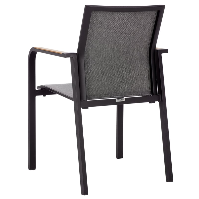 Safavieh Dexter Aluminum Armchair w/ Teak Set of 2 in Black