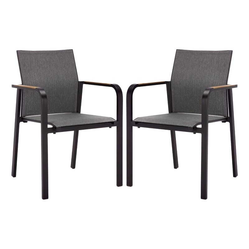 Safavieh Dexter Aluminum Armchair w/ Teak Set of 2 in Black