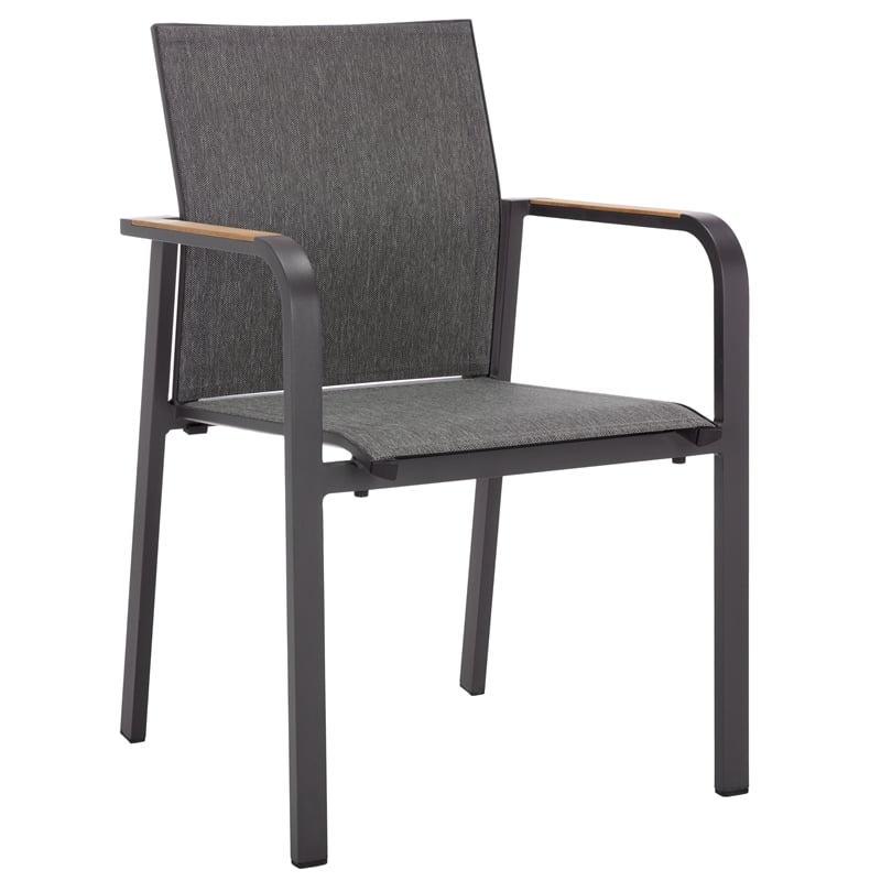 Safavieh Dexter Aluminum Armchair w/ Teak Set of 2  in Gray