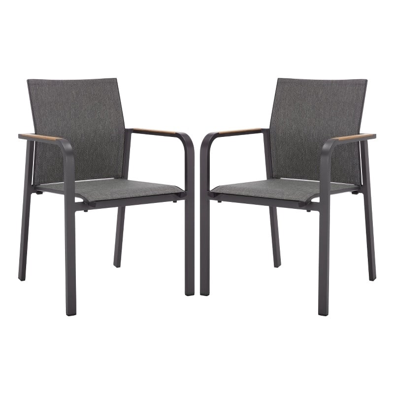 Safavieh Dexter Aluminum Armchair w/ Teak Set of 2  in Gray
