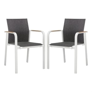 Safavieh Dexter Aluminum Armchair w/Teak Set of 2 in White