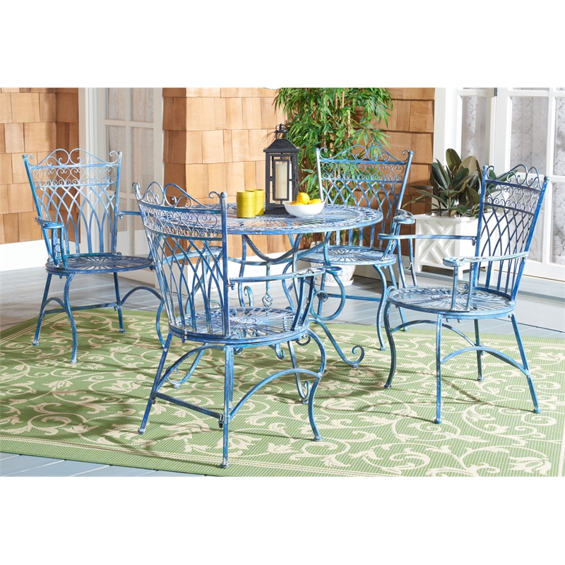 Safavieh Thessaly 5 Pc Iron Dining Set in Blue