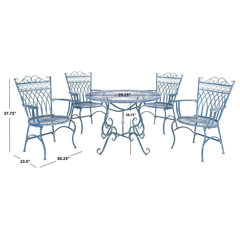 Safavieh Thessaly 5 Pc Iron Dining Set in Blue