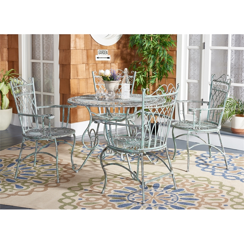 Safavieh Thessaly 5 Pc Iron Dining Set in Green