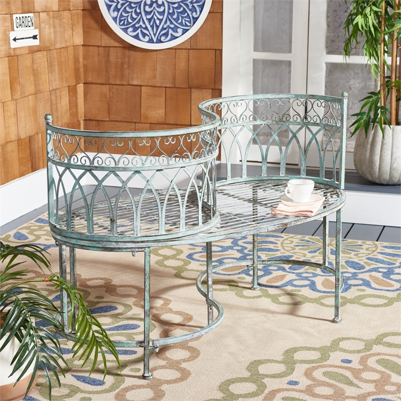 Safavieh Lara Kissing Iron Bench in Green
