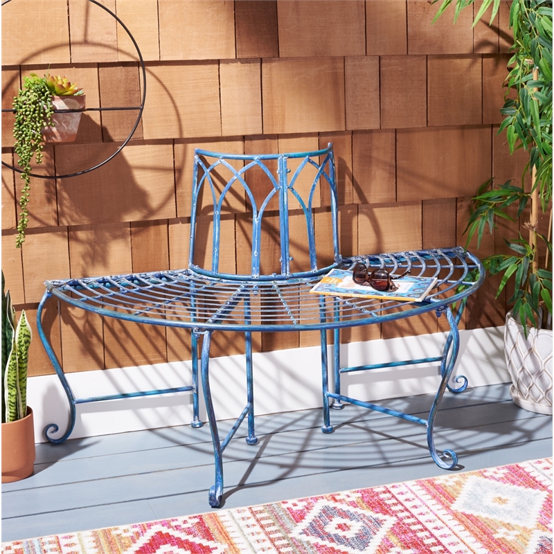 Safavieh Abia Tree Iron Bench in Blue