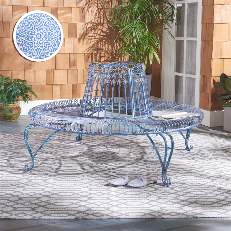 Safavieh Ally Darling Tree Iron Bench in Blue