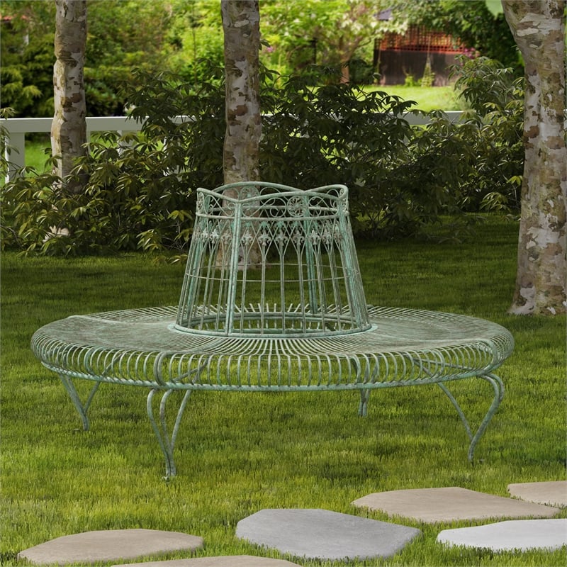 Safavieh Ally Darling Tree Iron Bench in Green