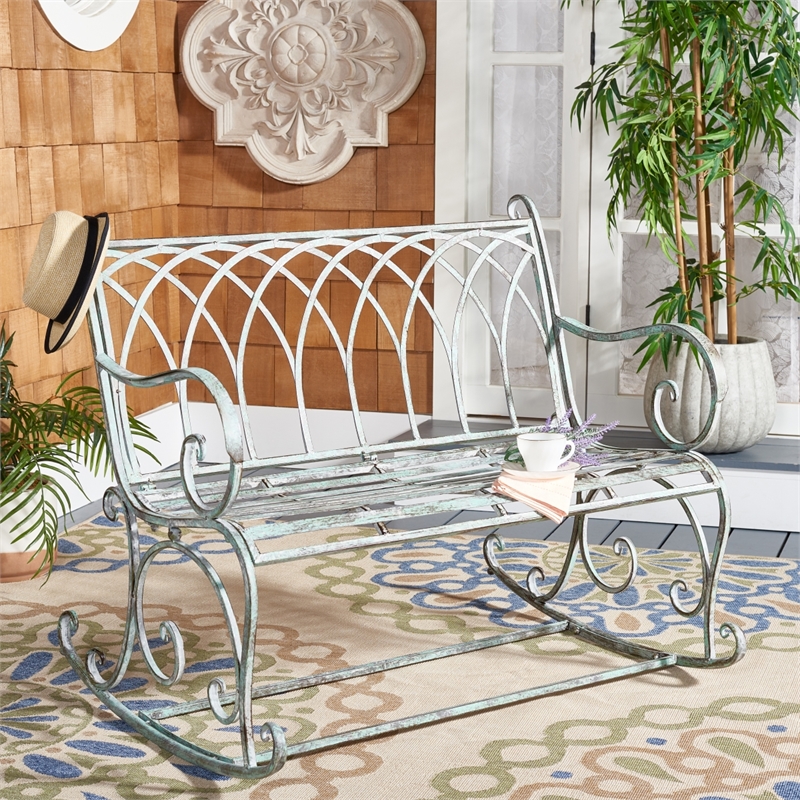 Safavieh Ressi Iron Rock Bench in Green