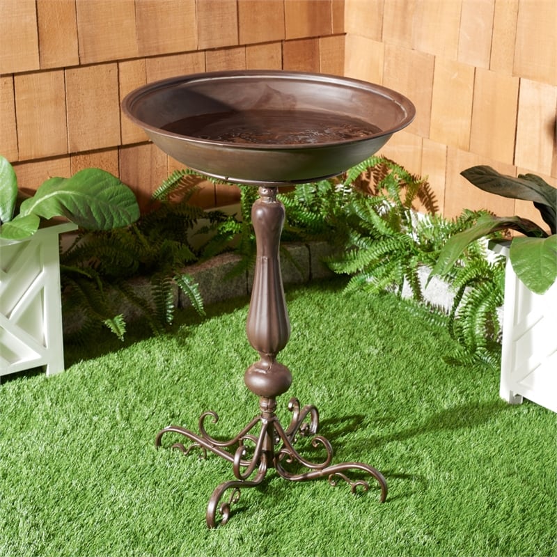 Safavieh Orian Iron Bird Bath in Brown