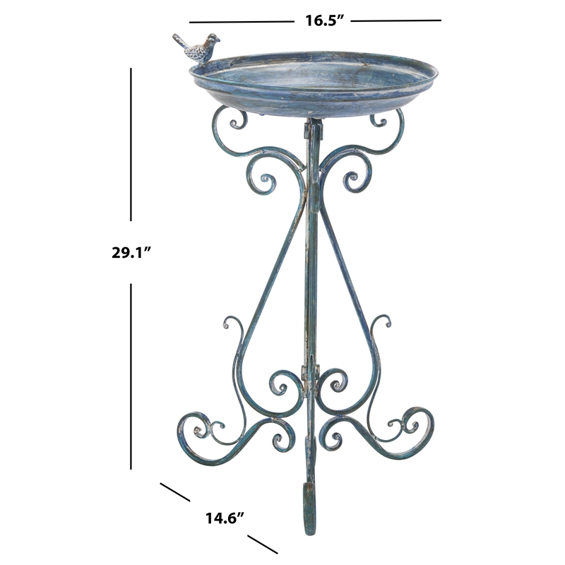 Safavieh Ashlan Iron Bird Bath in Blue