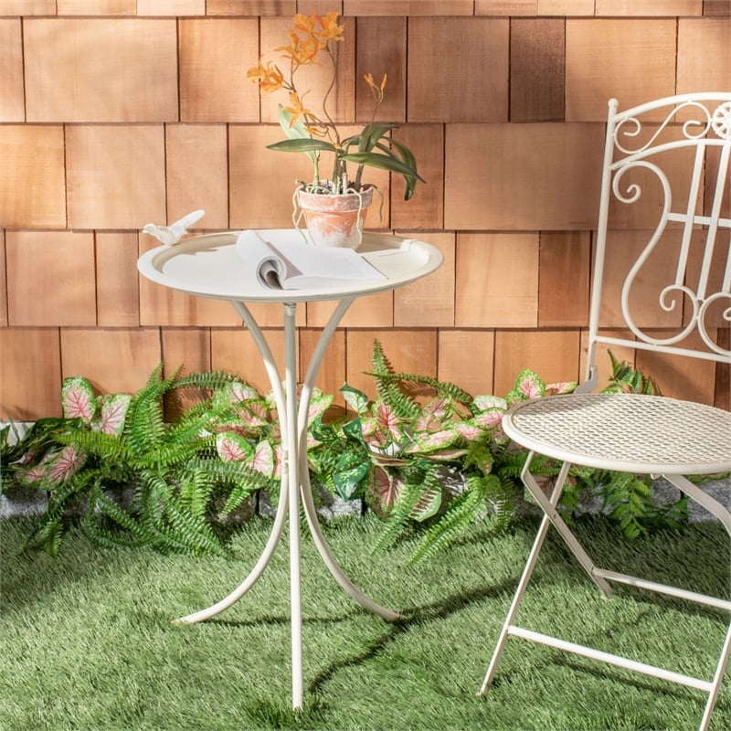 Safavieh Kensi Iron Bird Bath in Pearl / White