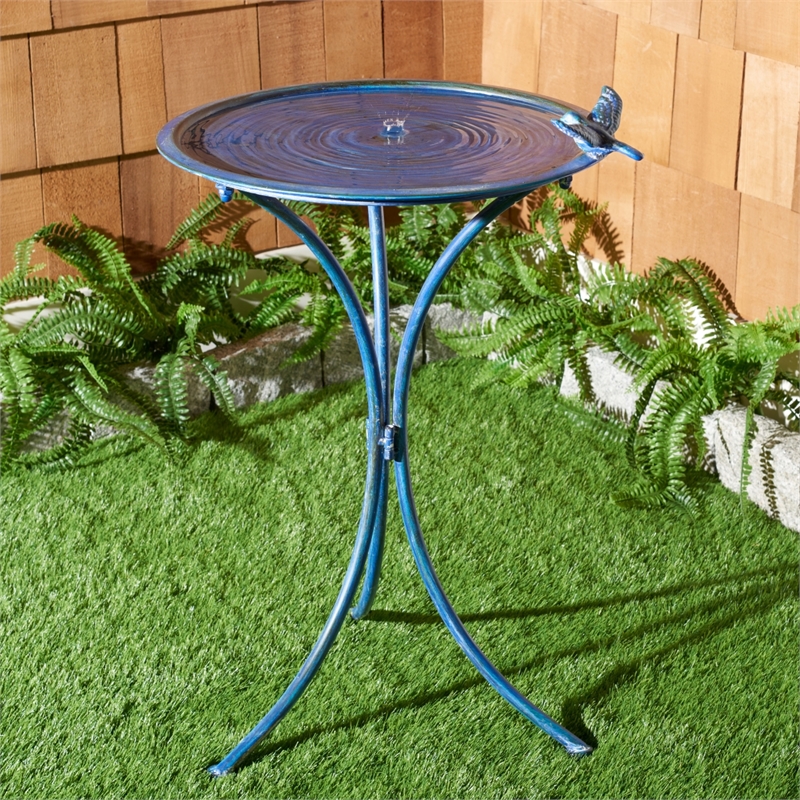 Safavieh Kensi Iron Bird Bath in Blue