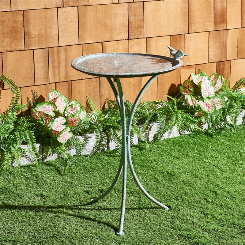 Safavieh Kensi Iron Bird Bath in Green