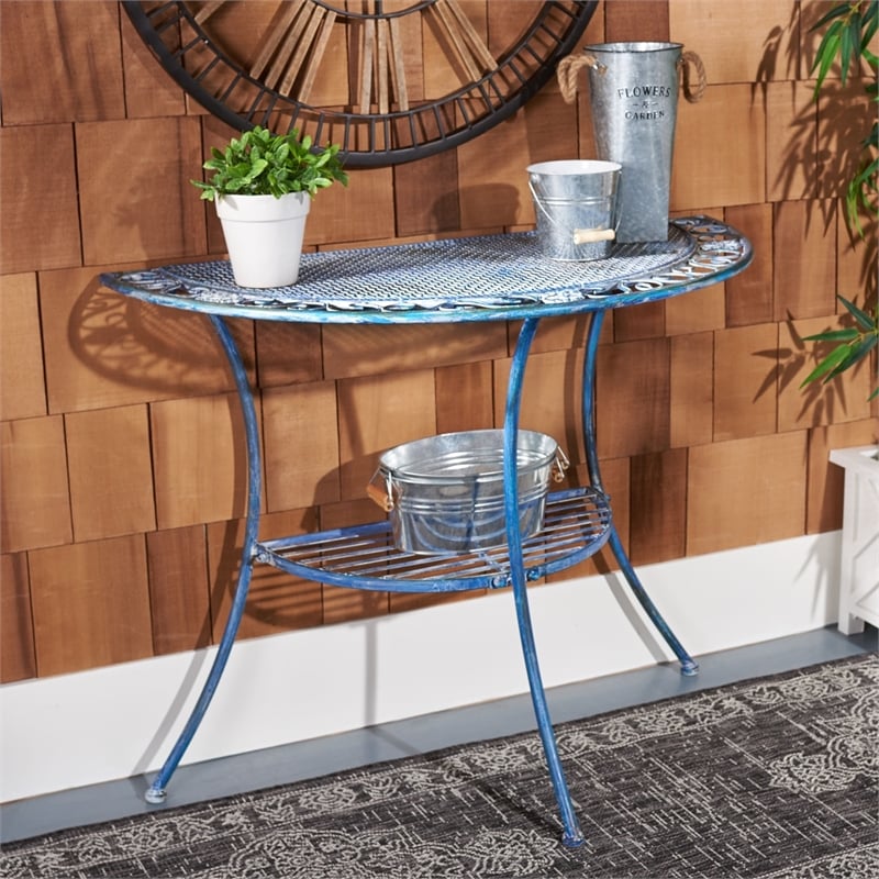 Safavieh Genson Half-Moon Iron Console Table in Blue