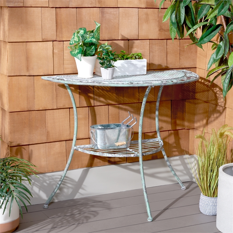 Safavieh Genson Half-Moon Iron Console Table in Green