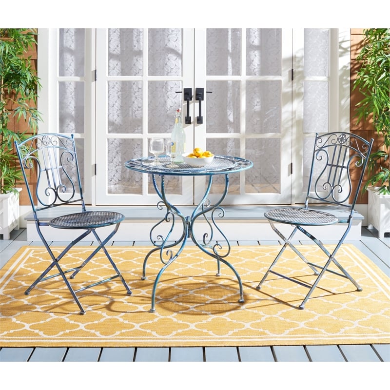 Safavieh Semly 3Pcs Iron Bistro Setting in Blue