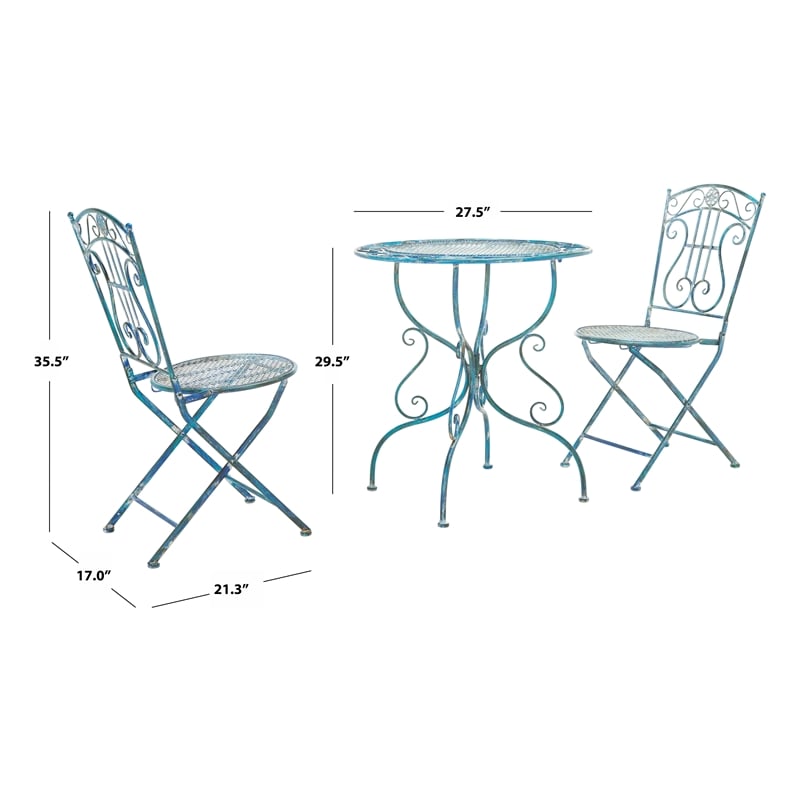 Safavieh Semly 3Pcs Iron Bistro Setting in Blue