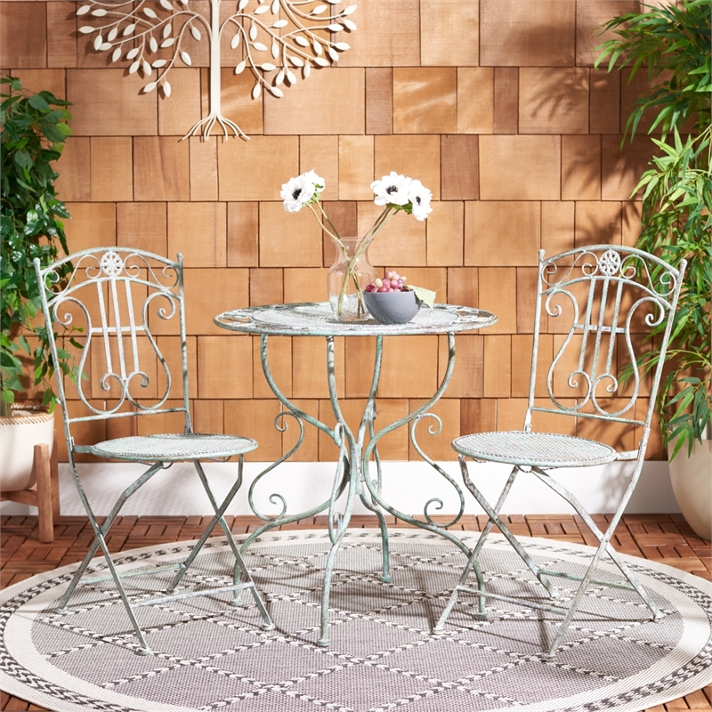Safavieh Semly 3Pcs Iron Bistro Setting in Green