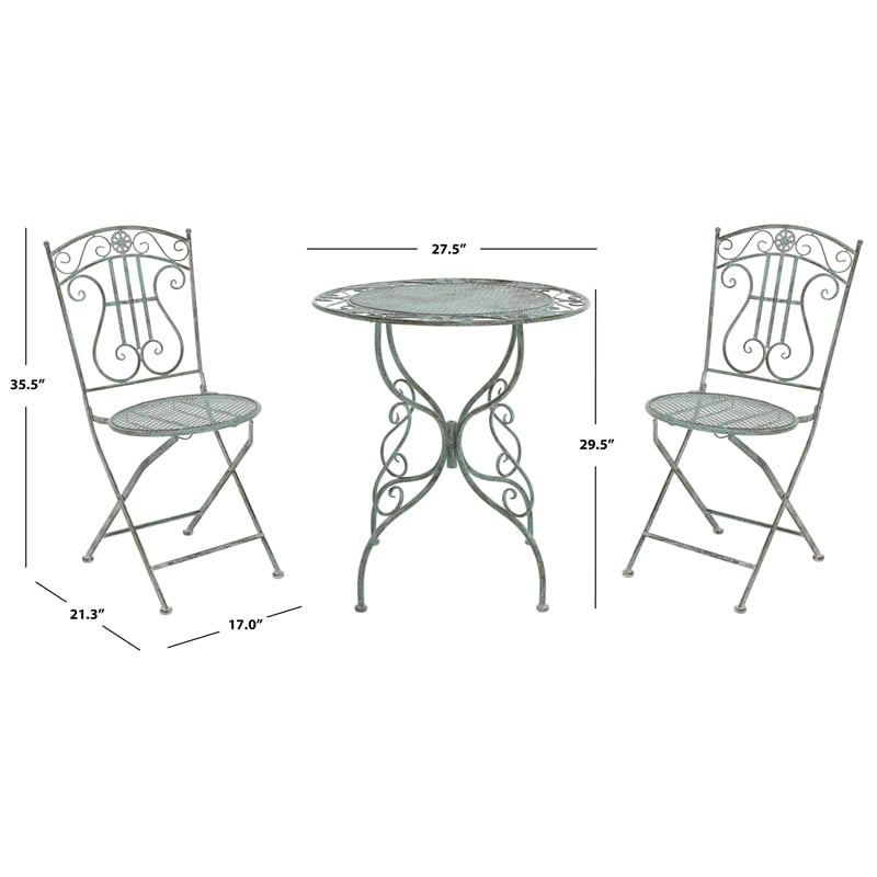 Safavieh Semly 3Pcs Iron Bistro Setting in Green
