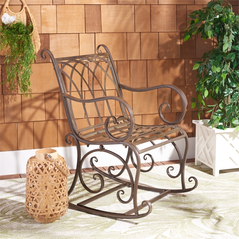 Safavieh Medrano Iron Rocking Chair in Brown