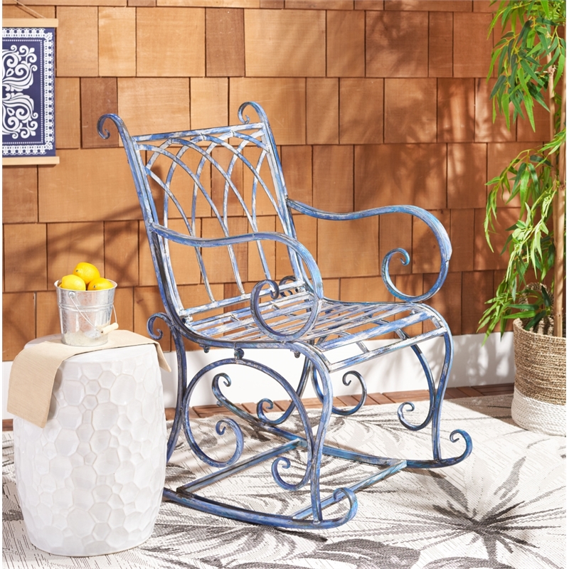 Safavieh Medrano Iron Rocking Chair in Blue