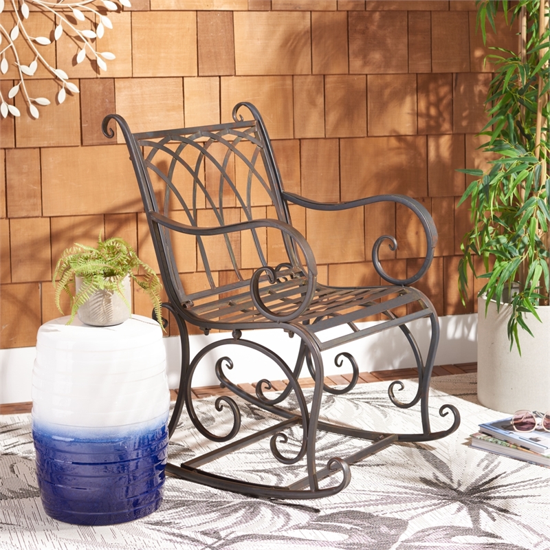 Safavieh Medrano Iron Rocking Chair in Black / Rust