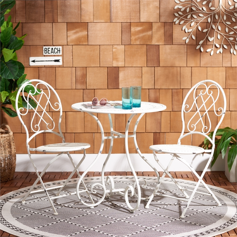 Safavieh Adriel 3Pc Iron Bistro Set in  White