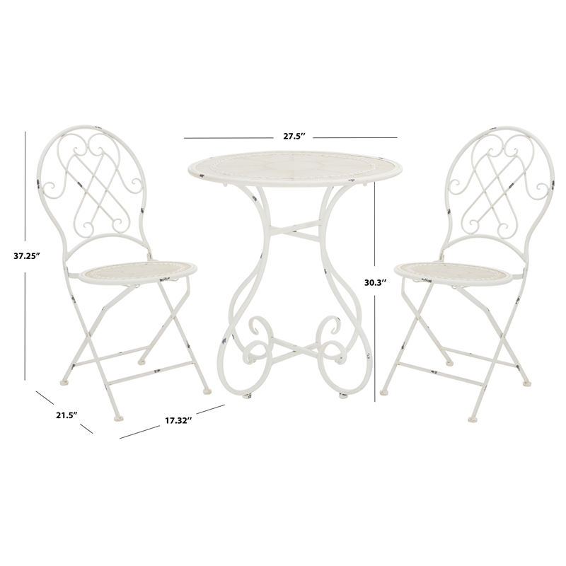 Safavieh Adriel 3Pc Iron Bistro Set in  White