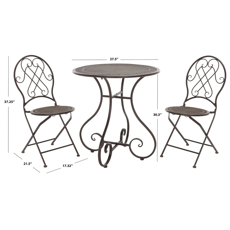 Safavieh Adriel 3Pc Iron Bistro Set in Brown