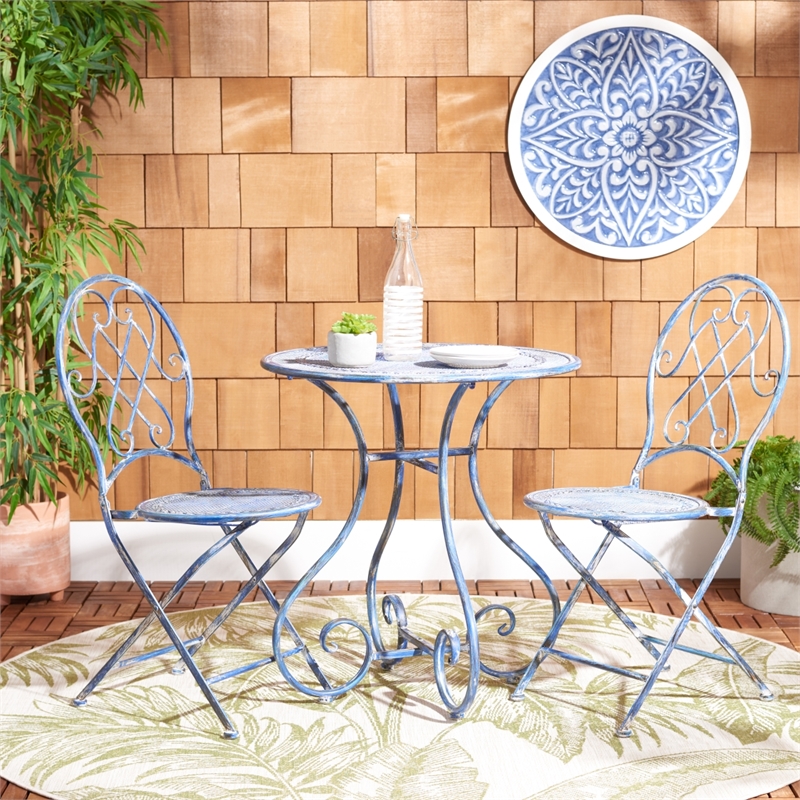 Safavieh Adriel 3Pc Iron Bistro Set in Blue