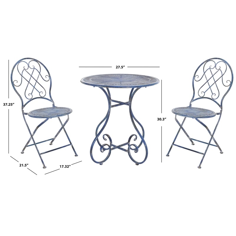Safavieh Adriel 3Pc Iron Bistro Set in Blue
