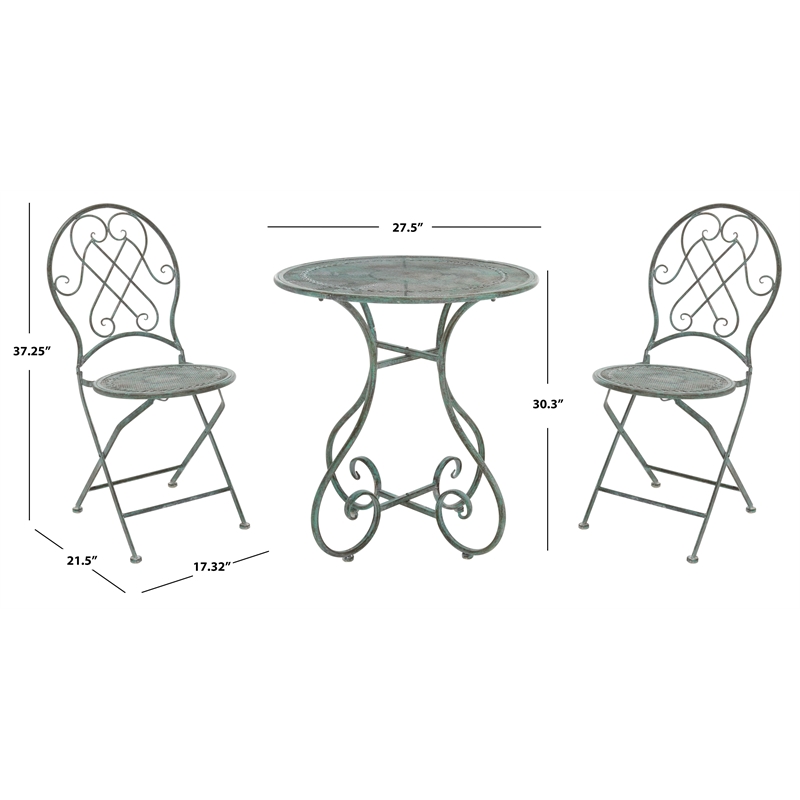 Safavieh Adriel 3Pc Iron Bistro Set in Green