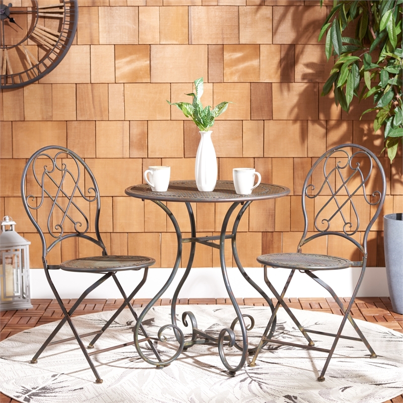 Safavieh Adriel 3Pc Iron Bistro Set in Black / Rust