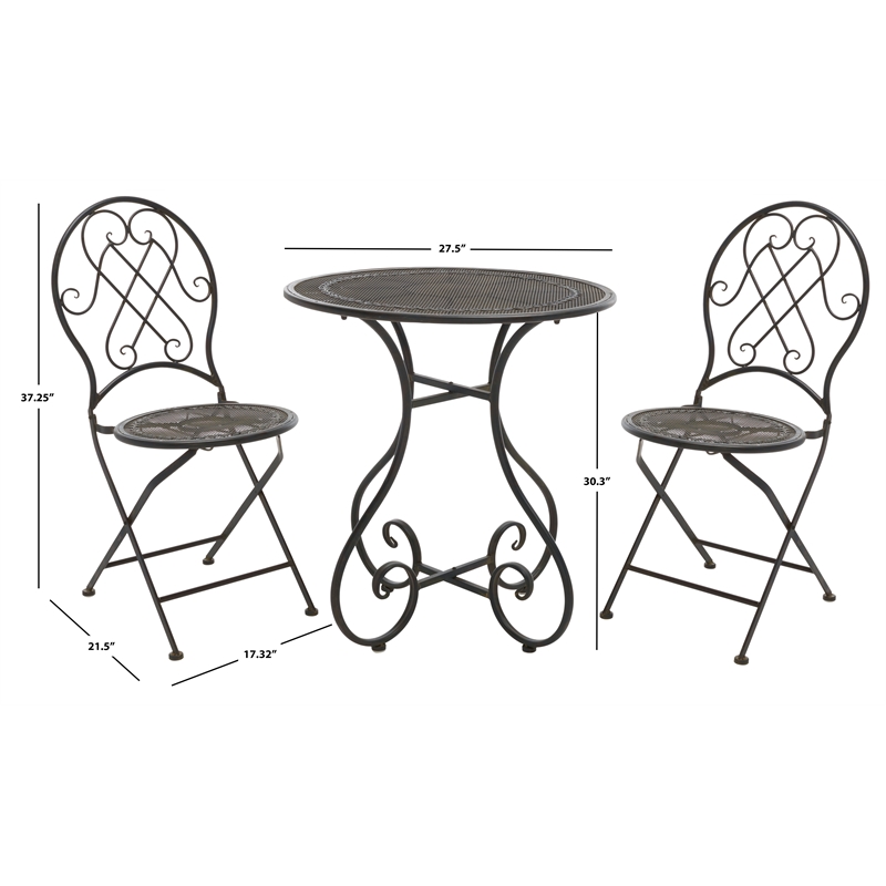 Safavieh Adriel 3Pc Iron Bistro Set in Black / Rust