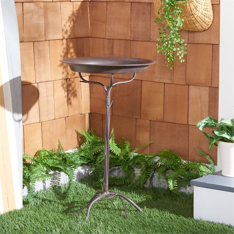 Safavieh Nigel Iron Bird Bath in Brown
