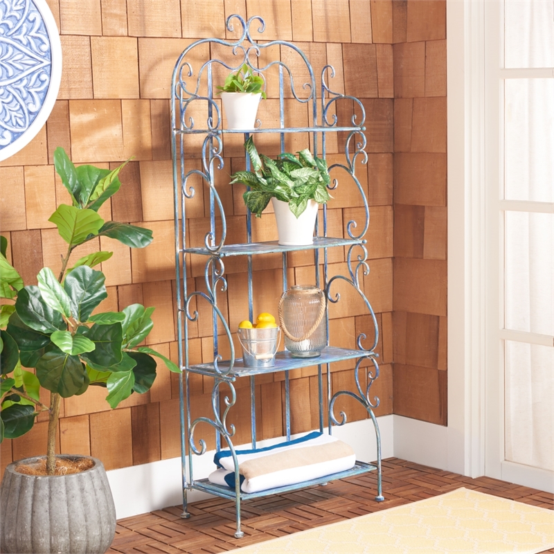 Safavieh Tyrique 4 Tier Iron Shelf Unit in Blue