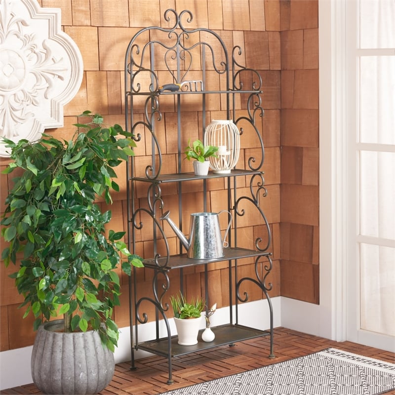 Safavieh Tyrique 4 Tier Iron Shelf Unit in Black / Rust