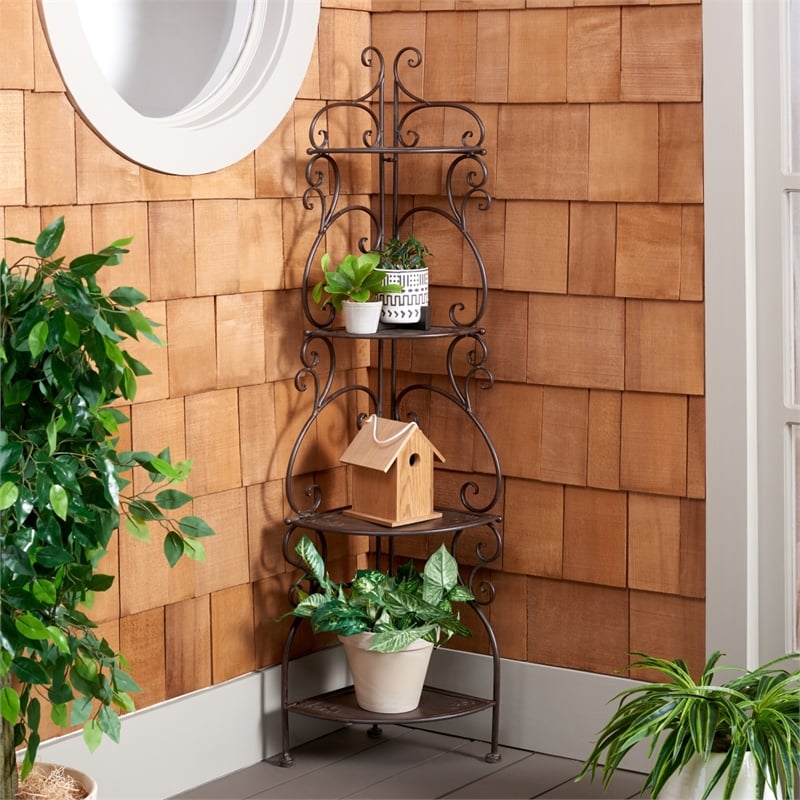 Safavieh Turuca 4 Tier Iron Corner Shelf  in Brown
