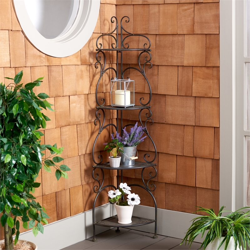 Safavieh Turuca 4 Tier Iron Corner Shelf  in Black / Rust