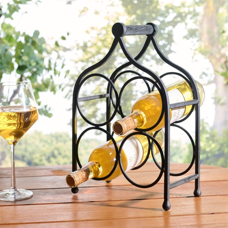 Safavieh Floyd 4 Wine Iron Bottle Holder in Black