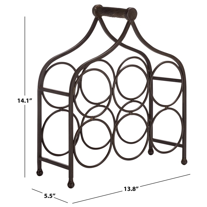Safavieh Floyd 6 Wine Iron Bottle Holder in Brown