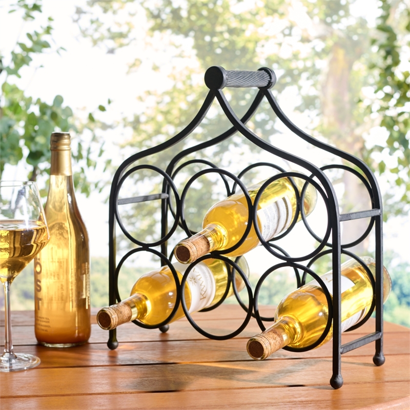 Safavieh Floyd 6 Wine Iron Bottle Holder in Black